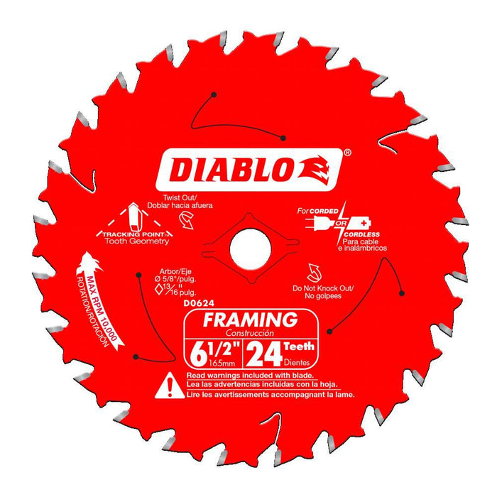 Diablo Tools 6-1/2" x 24-Tooth Tracking Point Framing Saw Blade (10-Pack)