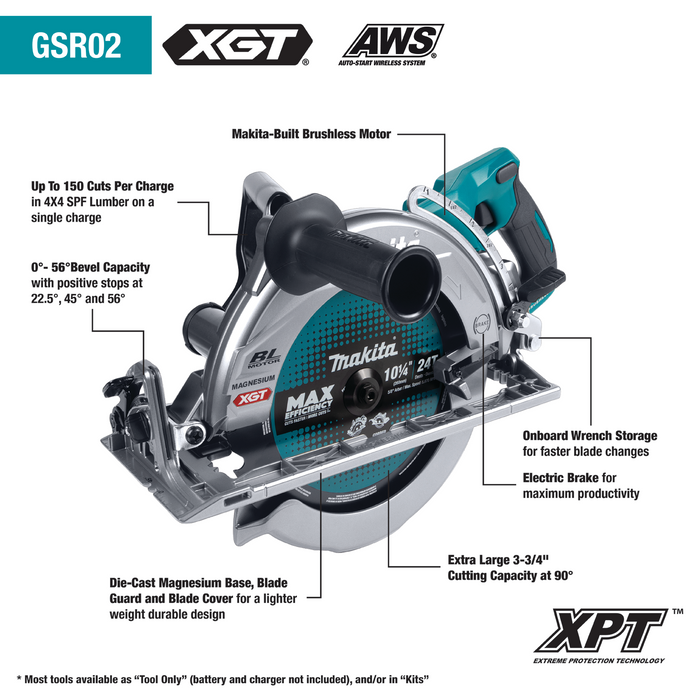 Makita (GSR02M1) 40V Max XGT Circular Saw Kit Rear Handle 10-1/4 In. AWS Capable