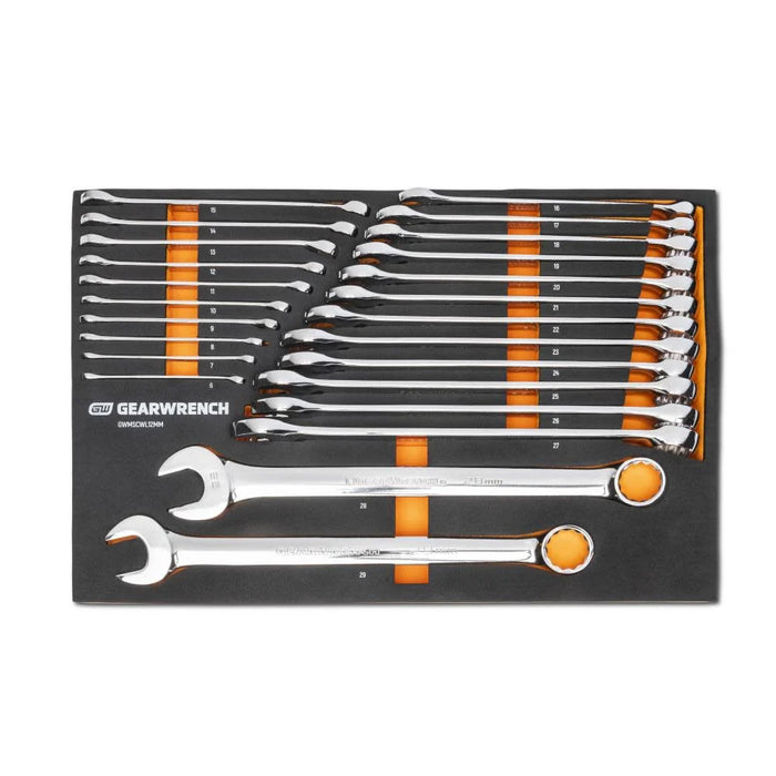 GEARWRENCH 24 Piece 12 Point Long Pattern Combination Metric Wrench Set in Foam Storage Tray - GWMSCWL12MM