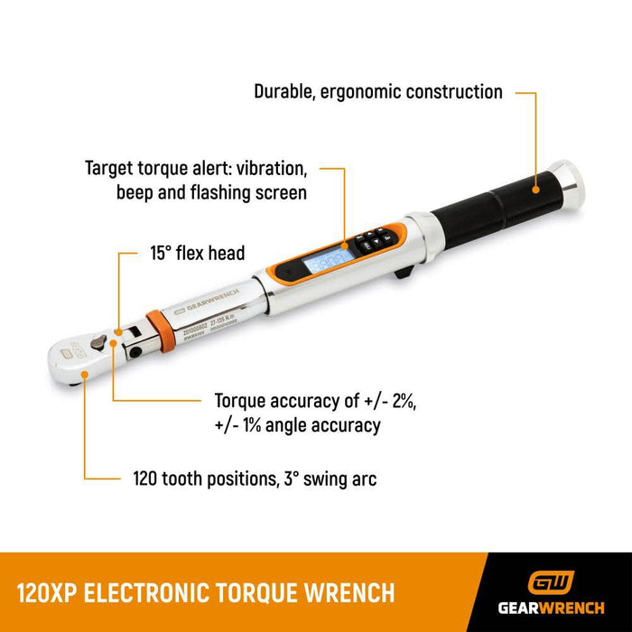 GEARWRENCH 1/2in Drive 120XP Flex Head Electronic Torque Wrench with Angle - 85196