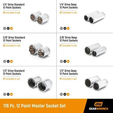 GEARWRENCH 176 Piece, 12 Point Master Socket Set - 89074