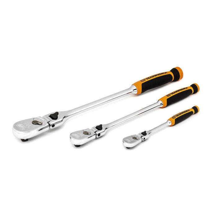 GEARWRENCH 81298T 3 Pc. 1/4", 3/8" & 1/2" Drive 90 Tooth Dual Material Locking Flex Head Ratchet Set