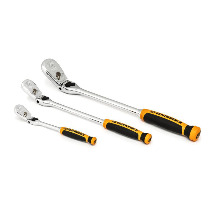 GEARWRENCH 81298T 3 Pc. 1/4", 3/8" & 1/2" Drive 90 Tooth Dual Material Locking Flex Head Ratchet Set
