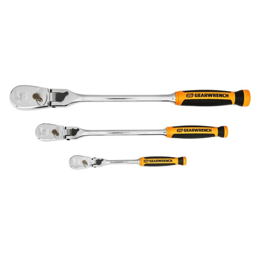 GEARWRENCH 81298T 3 Pc. 1/4", 3/8" & 1/2" Drive 90 Tooth Dual Material Locking Flex Head Ratchet Set