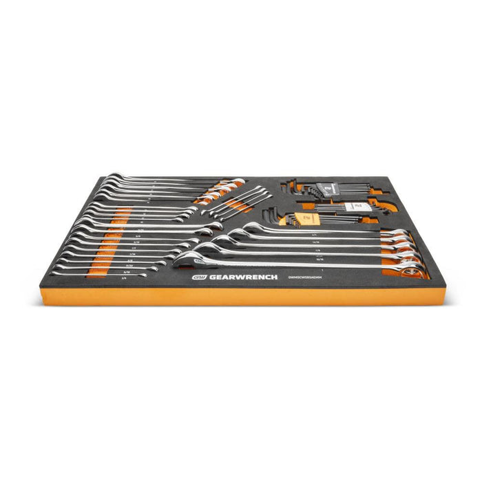 GEARWRENCH 59 Piece 6 Point Combination Wrench and Hex Key Set in Foam Storage Tray - GWMSCWS6SAEMM