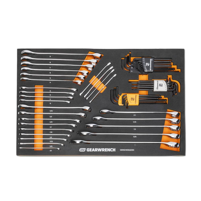 GEARWRENCH 59 Piece 6 Point Combination Wrench and Hex Key Set in Foam Storage Tray - GWMSCWS6SAEMM