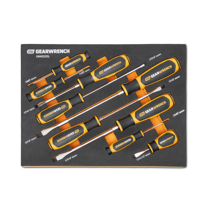 GEARWRENCH (GWMSSCRSL) 9 Piece Slotted Dual Material Screwdriver Set in Foam Storage Tray