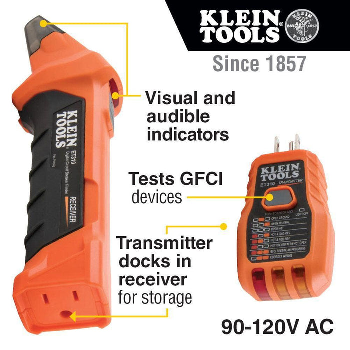 Klein Tools ET310 AC Circuit Breaker Finder, Electric Tester and Voltage Tester with Integrated GFCI Outlet Tester