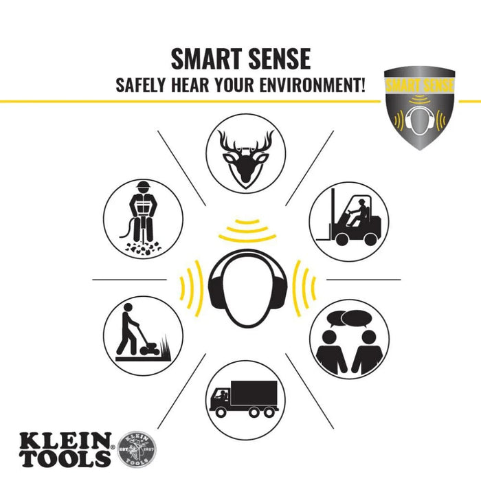 Klein Tools AESEM1S Smart Sense Electronic Hearing Protection Safety Earmuff with Bluetooth & Situational Awareness, NRR 23dB, 25hr Runtime