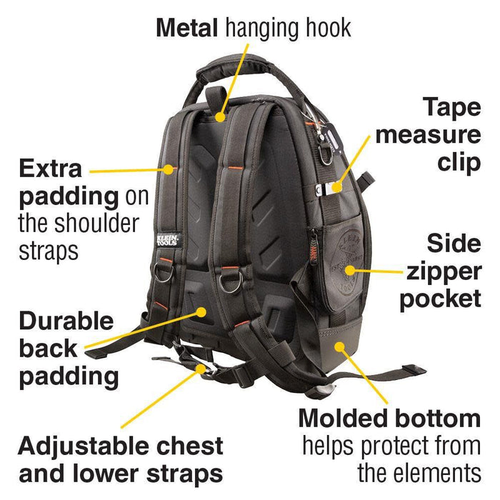 Klein Tools 55485 Tool Bag Backpack, Durable Electrician Backpack with 48 Pockets for Hand Tools, Waterproof Bottom, Removable Tool Carrier