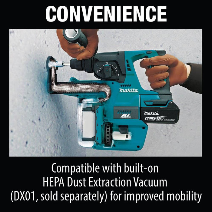 Makita XRH01T 18V LXT Brushless 1" SDS-PLUS Rotary Hammer Kit, var. spd., rev., case (5.0Ah) & FREE Makita T-90037