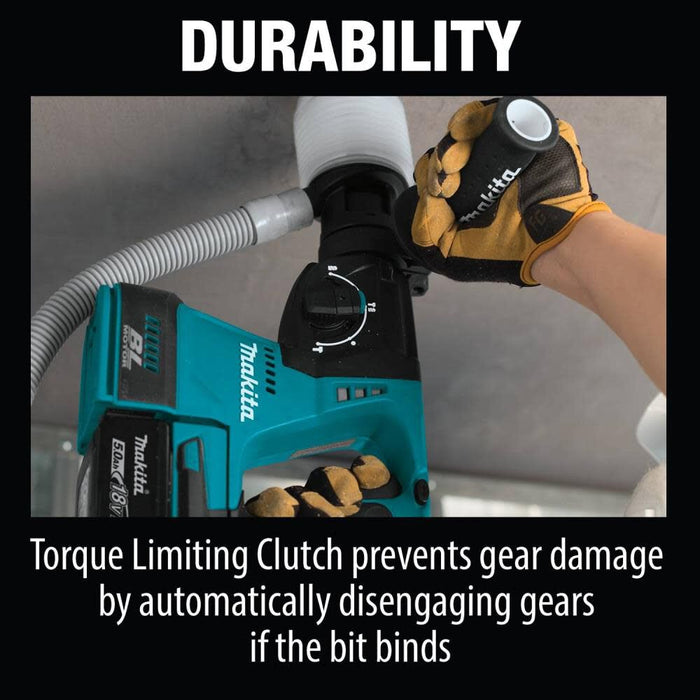 Makita XRH01T 18V LXT Brushless 1" SDS-PLUS Rotary Hammer Kit, var. spd., rev., case (5.0Ah) & FREE Makita T-90037