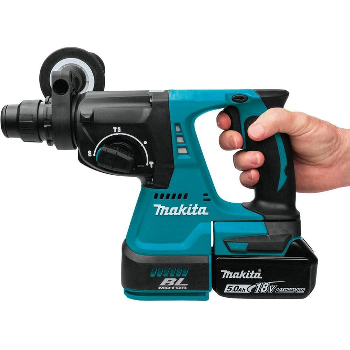 Makita XRH01T 18V LXT Brushless 1" SDS-PLUS Rotary Hammer Kit, var. spd., rev., case (5.0Ah) & FREE Makita T-90037