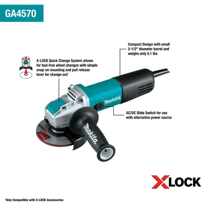 Makita (GA4570) 7.5 Amp 4-1/2 In. Corded X-LOCK Angle Grinder