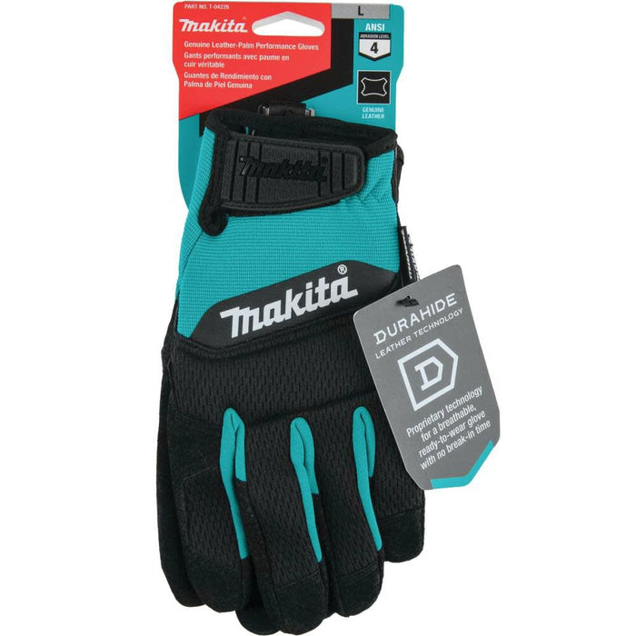 Makita 100% Genuine Leather-Palm Performance Gloves (Size Large)