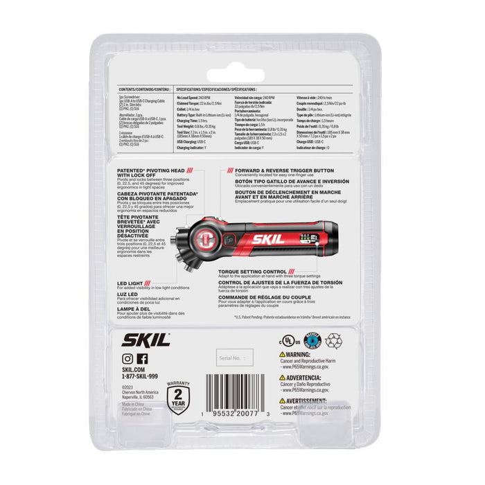 SKIL Twist 2.0 Rechargeable 4V Screwdriver with 2-Piece Bit Kit