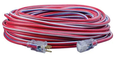 Southwire 100-Feet, Contractor Grade, 12/3 Extension Cord, With Lighted End, Red White And Blue, American Made Extension Cord, Indoor and Outdoor Use, Water Resistant Flexible Jacket
