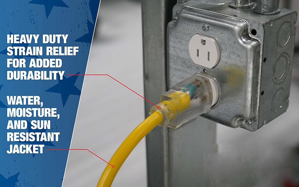 Southwire 12/3 Outdoor Extension Cord, 100 ft, 12 Gauge 3 Prong Grounded Outlet, Yellow