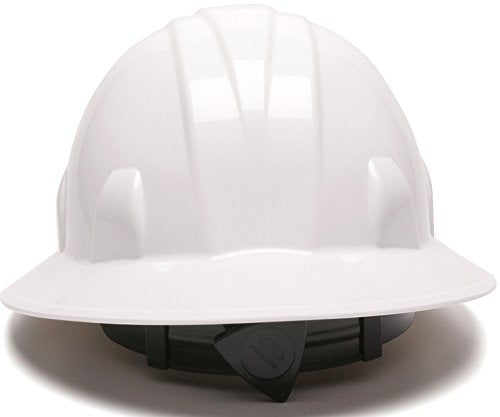 Pyramex Full Brim Hard Hat 4-Point Ratchet Suspension, White (12-Pack)