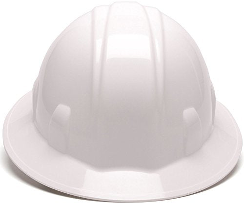 Pyramex Full Brim Hard Hat 4-Point Ratchet Suspension, White (12-Pack)