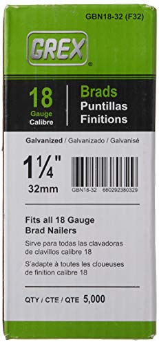 GREX 18 Gauge 1-1/4-Inch Length Galvanized Brad Nails (5,000 per Box)