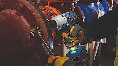BOSCH 18V Brushless Connected-Ready 1/2 In. Mid-Torque Impact Wrench Kit with Friction Ring and Thru-Hole and (2) CORE18V 4 Ah Batteries