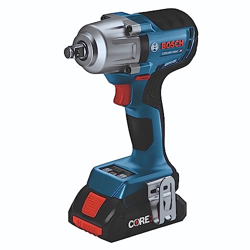 BOSCH 18V Brushless Connected-Ready 1/2 In. Mid-Torque Impact Wrench Kit with Friction Ring and Thru-Hole and (2) CORE18V 4 Ah Batteries