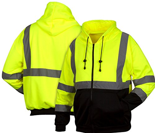 Pyramex Hi-Vis Lime Safety Zipper Sweatshirt with Black Bottom