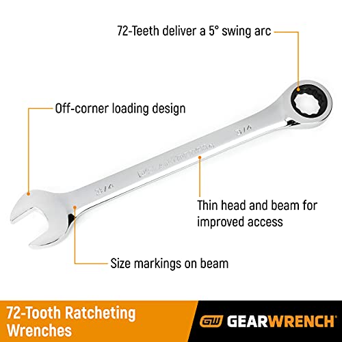 GEARWRENCH 85034 34 Pc. Standard & Stubby Ratcheting Wrench Set, SAE & Metric