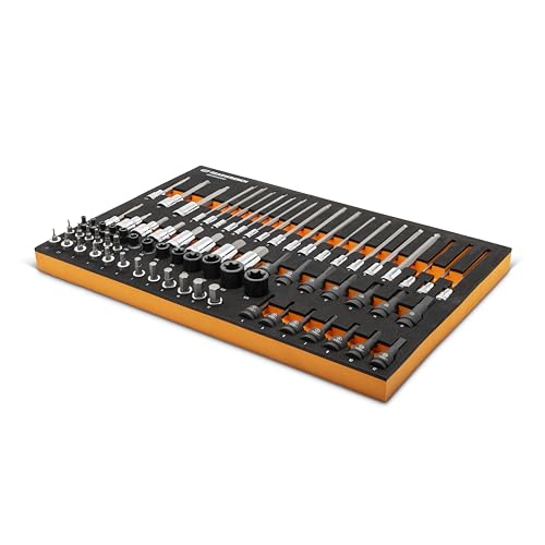 GEARWRENCH 74 Piece 1/4�, 3/8�, 1/2� Drive Metric Bit Socket Set in Foam Storage Tray - GWMSBSKCBMM