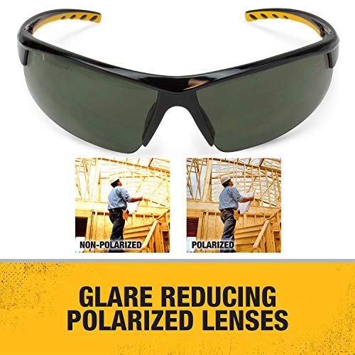 DEWALT DPG99 HDP Polarized Safety Glasses ANSI Z87.1+ Rated Protective Eyewear with Rubber Temples, Adjustable Nosepiece, Neck Cord & Carry Bag