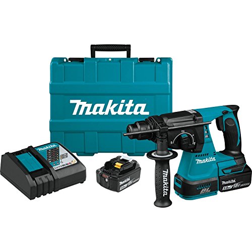 Makita XRH01T 18V LXT Brushless 1" SDS-PLUS Rotary Hammer Kit, var. spd., rev., case (5.0Ah) & FREE Makita T-90037