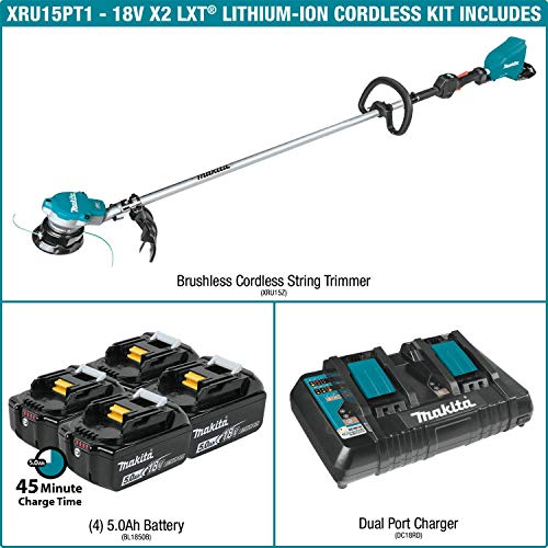 Makita (XRU15PT1) 18V LXT Lithium-Ion Brushless Cordless String Trimmer Kit with 4 Batteries (5.0Ah)