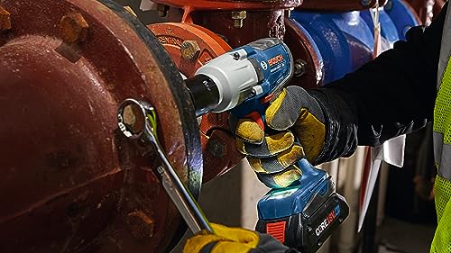 BOSCH 18V Brushless Connected-Ready 1/2 In. Mid-Torque Impact Wrench Kit with Friction Ring and Thru-Hole and (2) CORE18V 4 Ah Batteries
