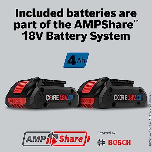 BOSCH 18V Brushless Connected-Ready 1/2 In. Mid-Torque Impact Wrench Kit with Friction Ring and Thru-Hole and (2) CORE18V 4 Ah Batteries