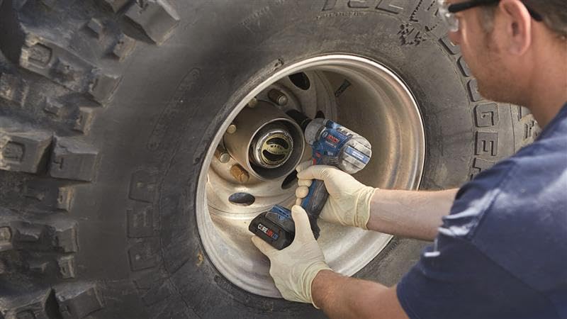 BOSCH 18V Brushless Connected-Ready 1/2 In. Mid-Torque Impact Wrench Kit with Friction Ring and Thru-Hole and (2) CORE18V 4 Ah Batteries