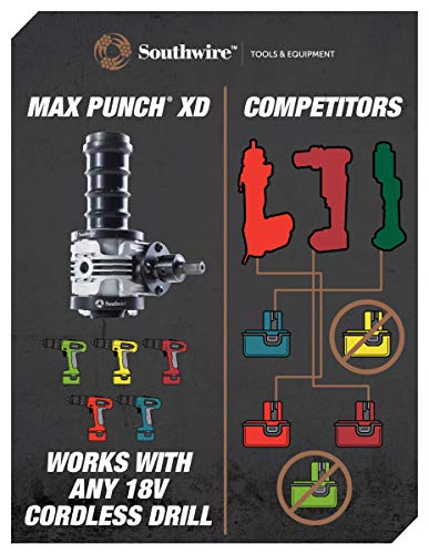 Southwire MP-XD Max Punch, Knockout Tool Used with Cordless Drill, Virtually Universal, Heavy Duty Cutting, Quick Accurate Knockouts