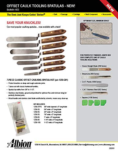 Albion Engineering Classic Offset Caulk Tooling Spatula, Stainless Steel Contractor Tool Supply