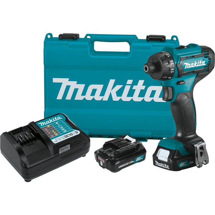 Makita (FD10R1) 12V max CXT Lithium-Ion Cordless 1/4" Hex Screwdriver Kit, 2-speed, var. spd., L.E.D. Light, case (2.0Ah)