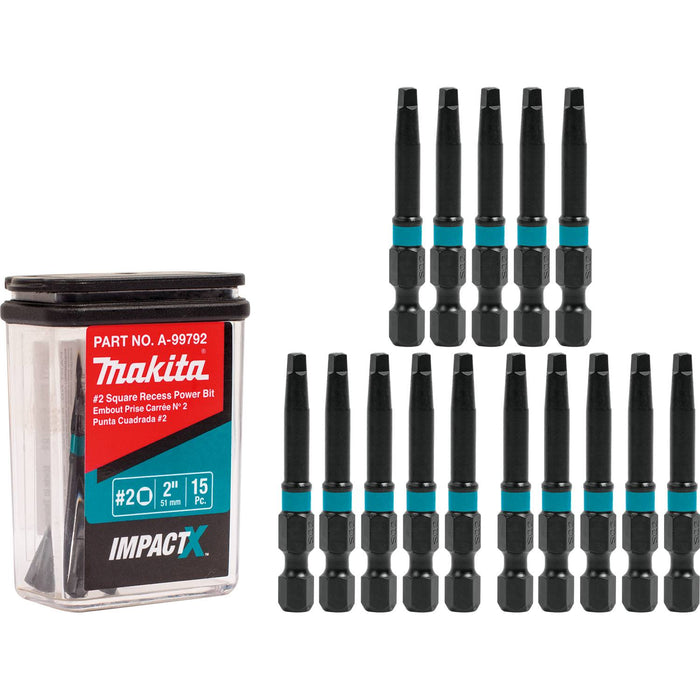 Makita (A-99792) Impact X #2 Square Recess 2″ Power Bit (15-Pack)
