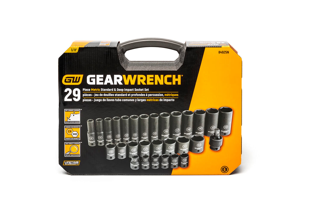 29 Pc. 3/8" Drive 6 Point Metric Standard/Deep Impact Socket Set