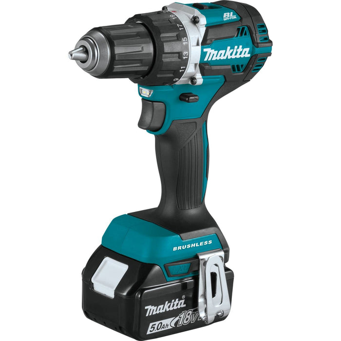 Makita (XFD12T) 18V LXT Lithium-Ion Compact Brushless Cordless 1/2" Driver-Drill Kit, 2-speed, var. spd., L.E.D. Light, bag (5.0Ah)