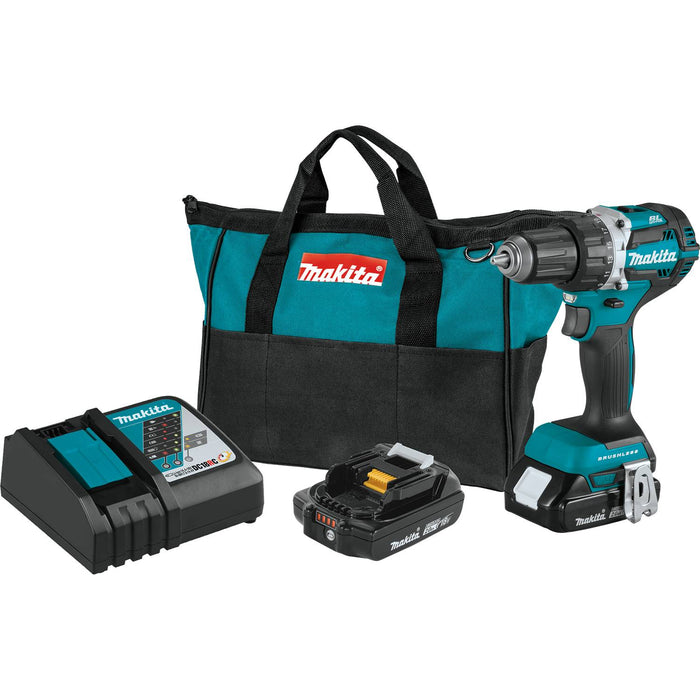 Makita 18V LXT Lithium‑Ion Compact Brushless Cordless 1/2" Driver‑Drill Kit (2.0Ah)