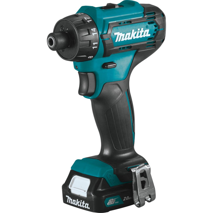 Makita (FD10R1) 12V max CXT Lithium-Ion Cordless 1/4" Hex Screwdriver Kit, 2-speed, var. spd., L.E.D. Light, case (2.0Ah)